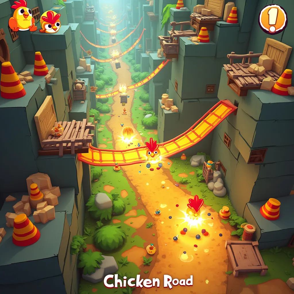 Capture d'écran d'un niveau complexe de Chicken Road